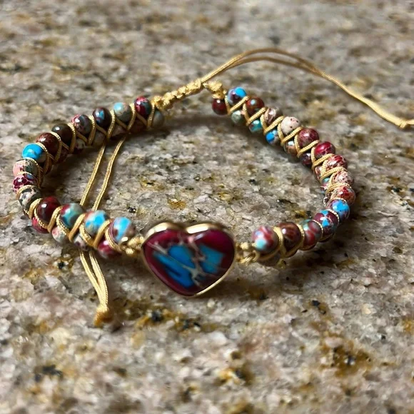 New Natural Stone Heart Charm Bracelets - Picture 7 of 9